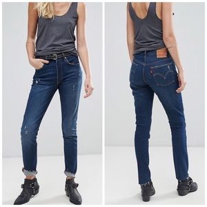 Levi’s 501 Skinny Raw Hem Button Fly Jeans Hi Rise